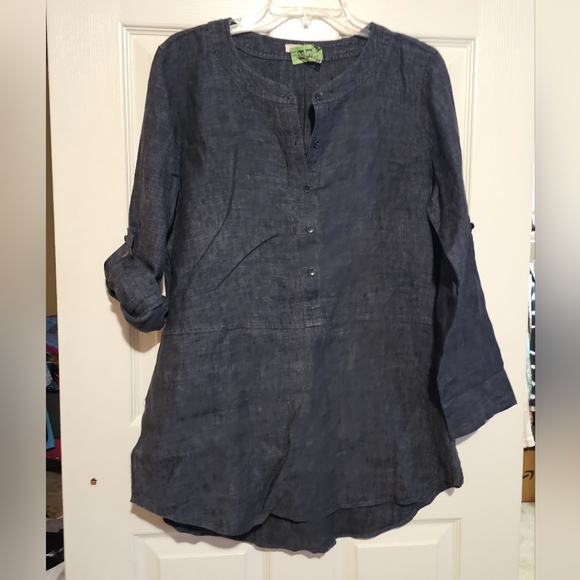 Eileen Fisher Charcoal Linen Button Down Top Sz S - Picture 2 of 5
